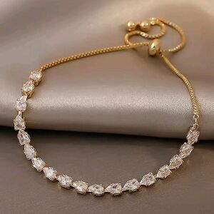 Elegant Gold-Tone Cubic Zirconia Adjustable Bracelet